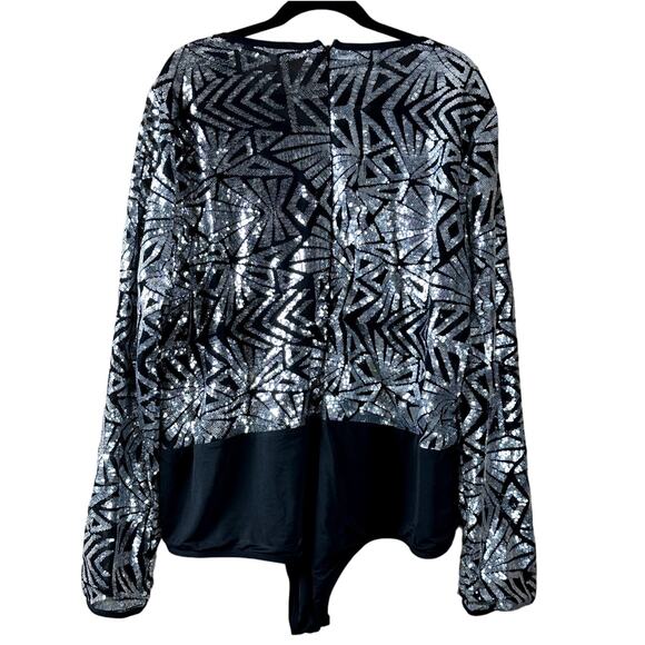 Truly You NWT LongSleeve Sequins Bodysuit NewYearsEve Cocktail Women Size 28 Top - Picture 2 of 10